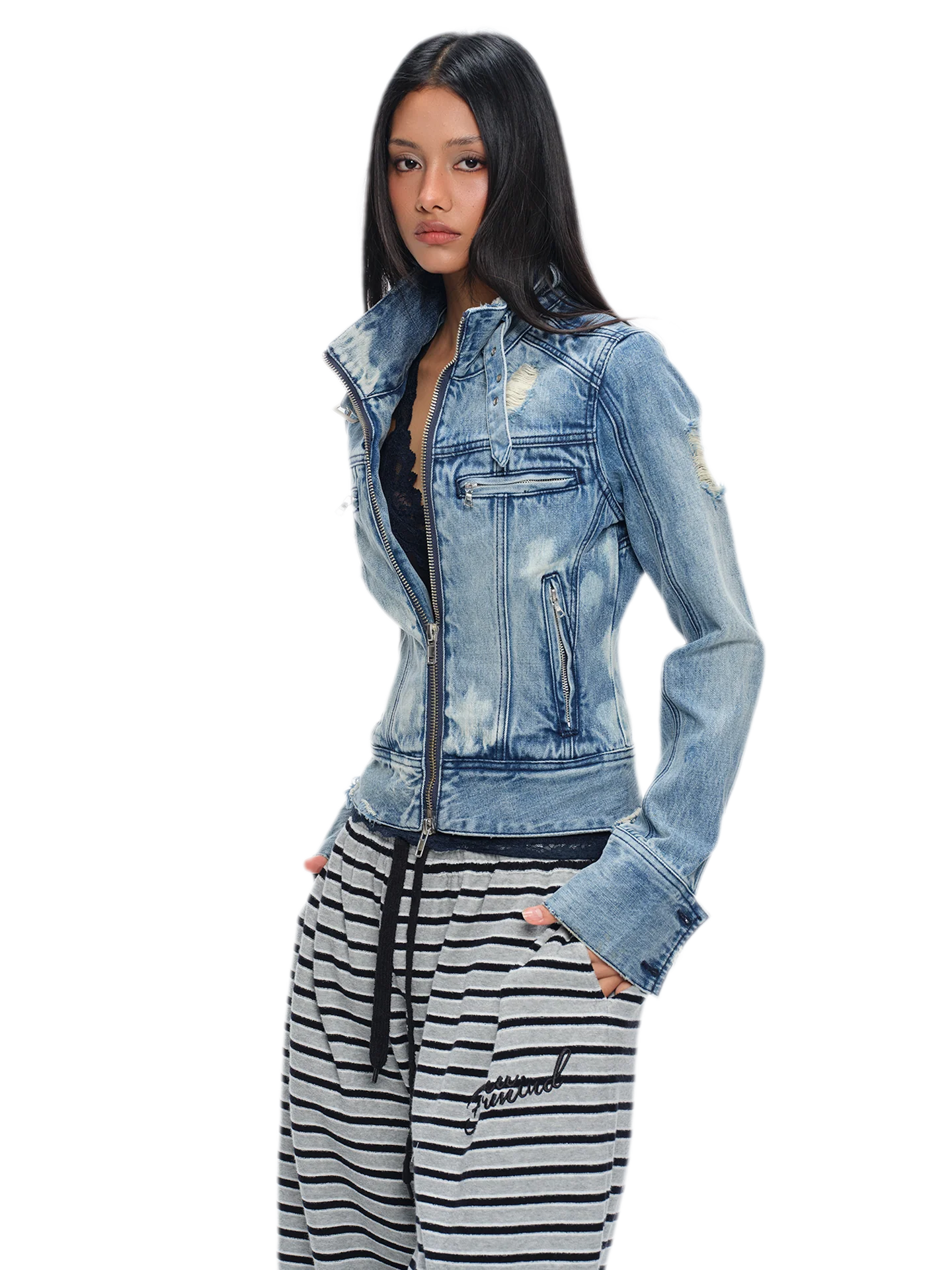 Distressed Cropped Denim Jacket