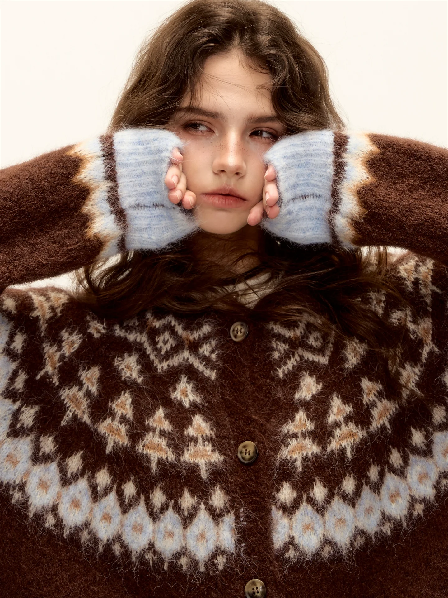 Wool Blend Fair Isle Button-Up Cardigan