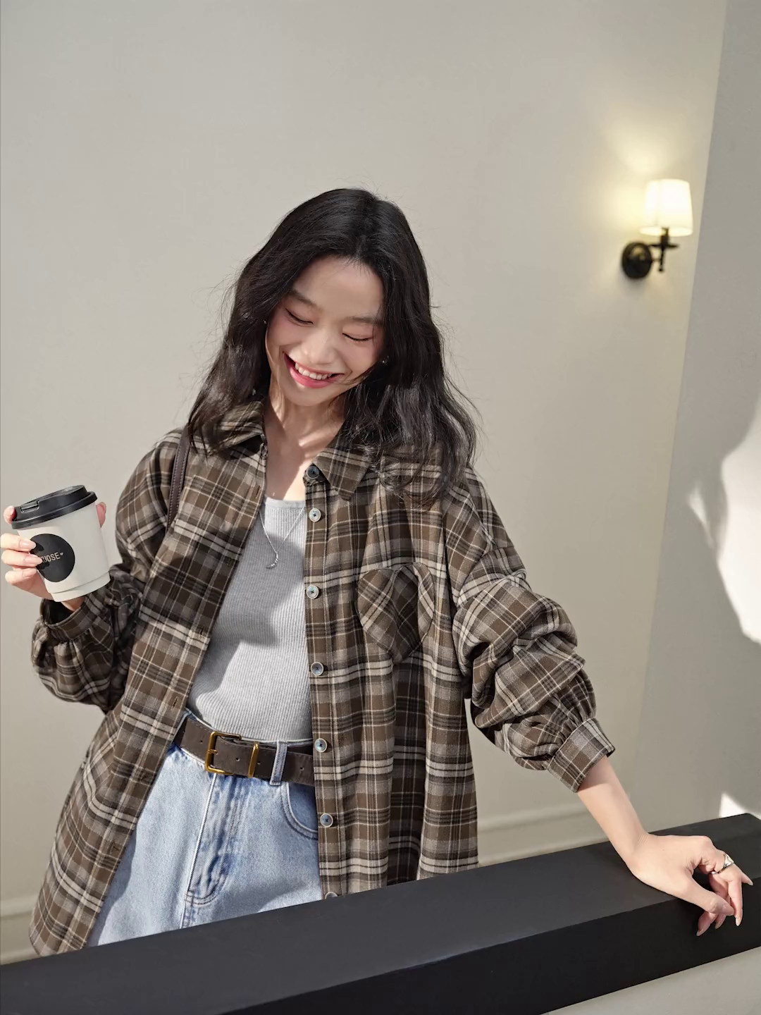 Brown Plaid Blouse