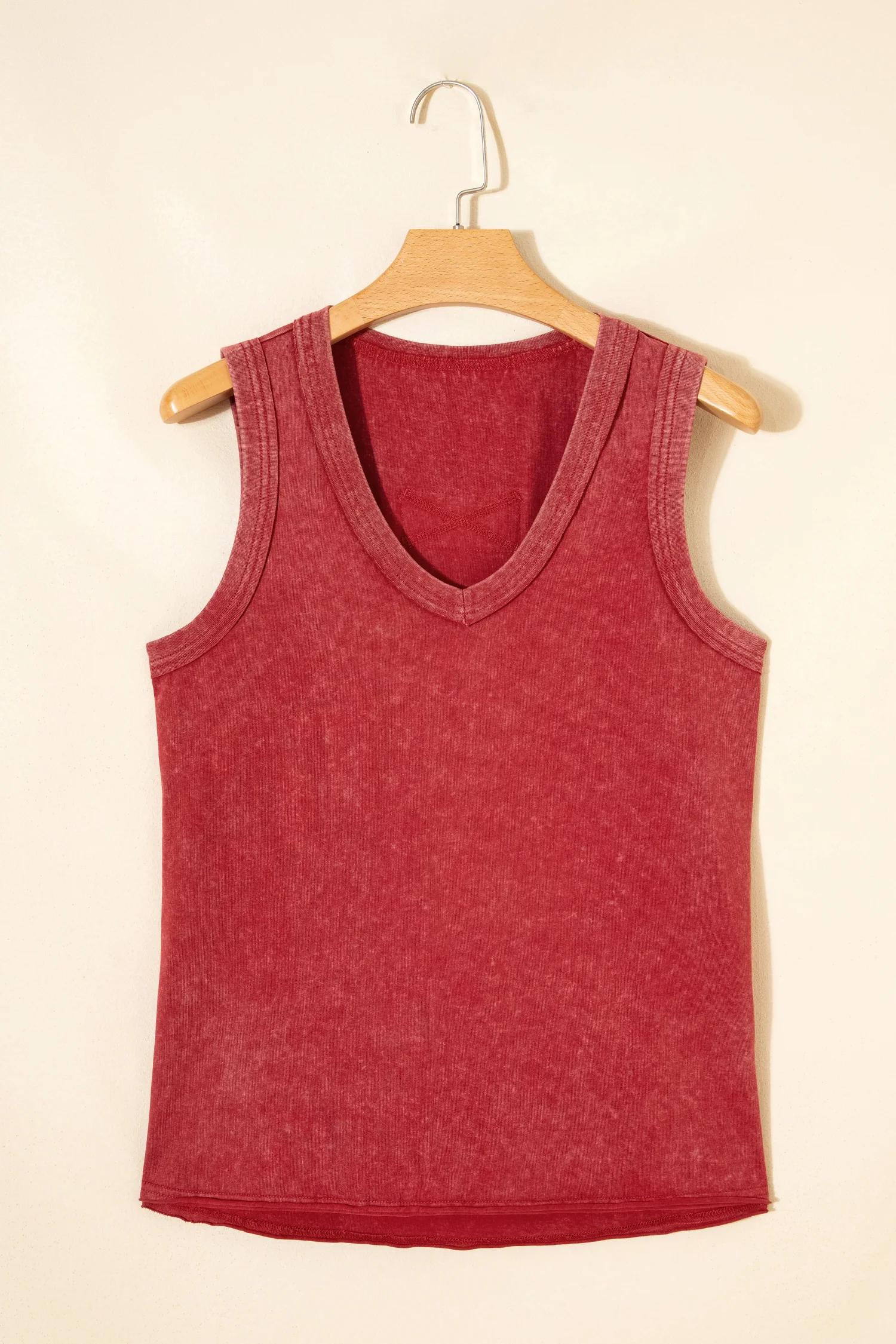 Summer Red Mineral Wash V Neck Tank Top