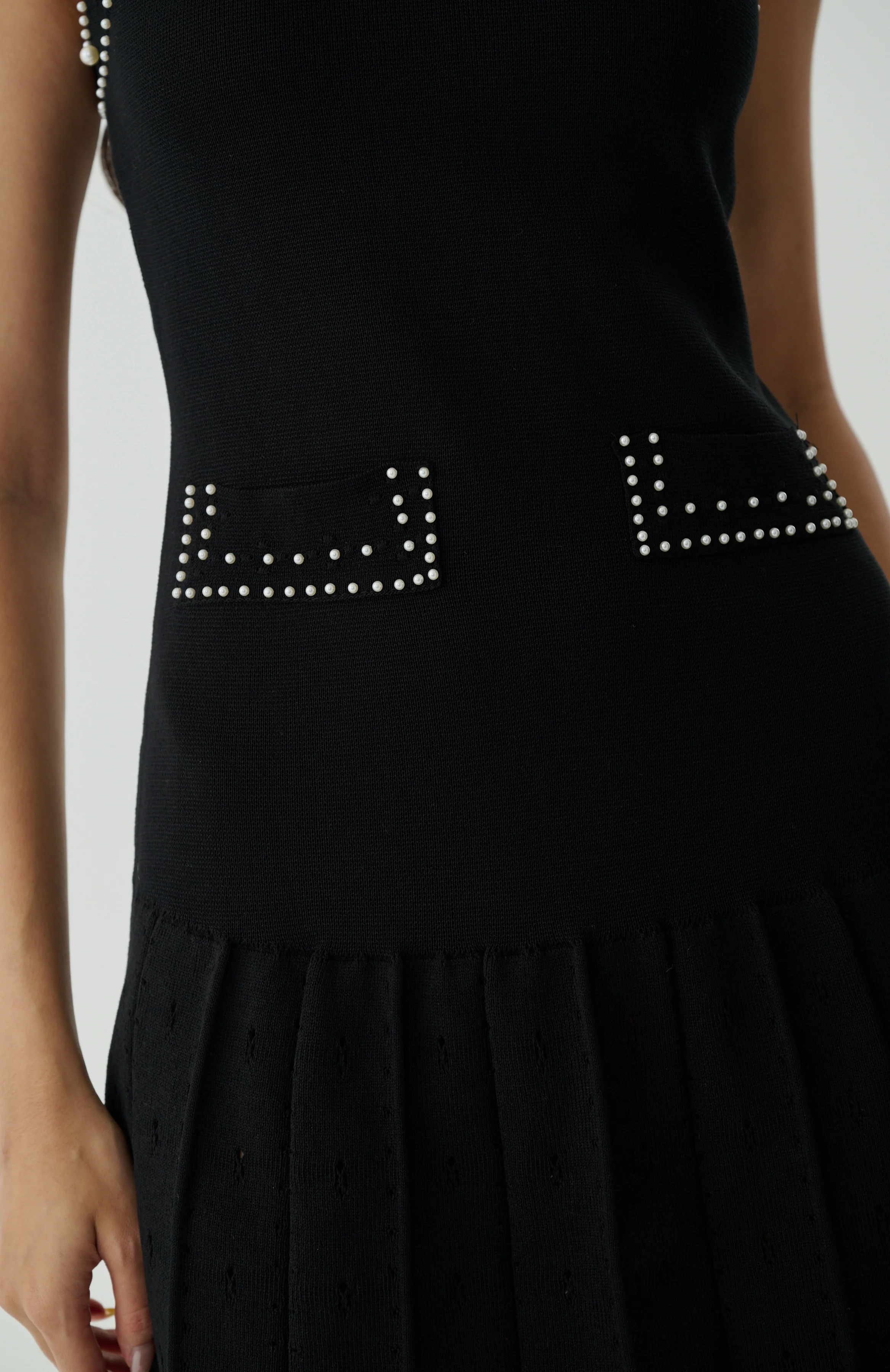 Hand beaded embroidery knit mini dress