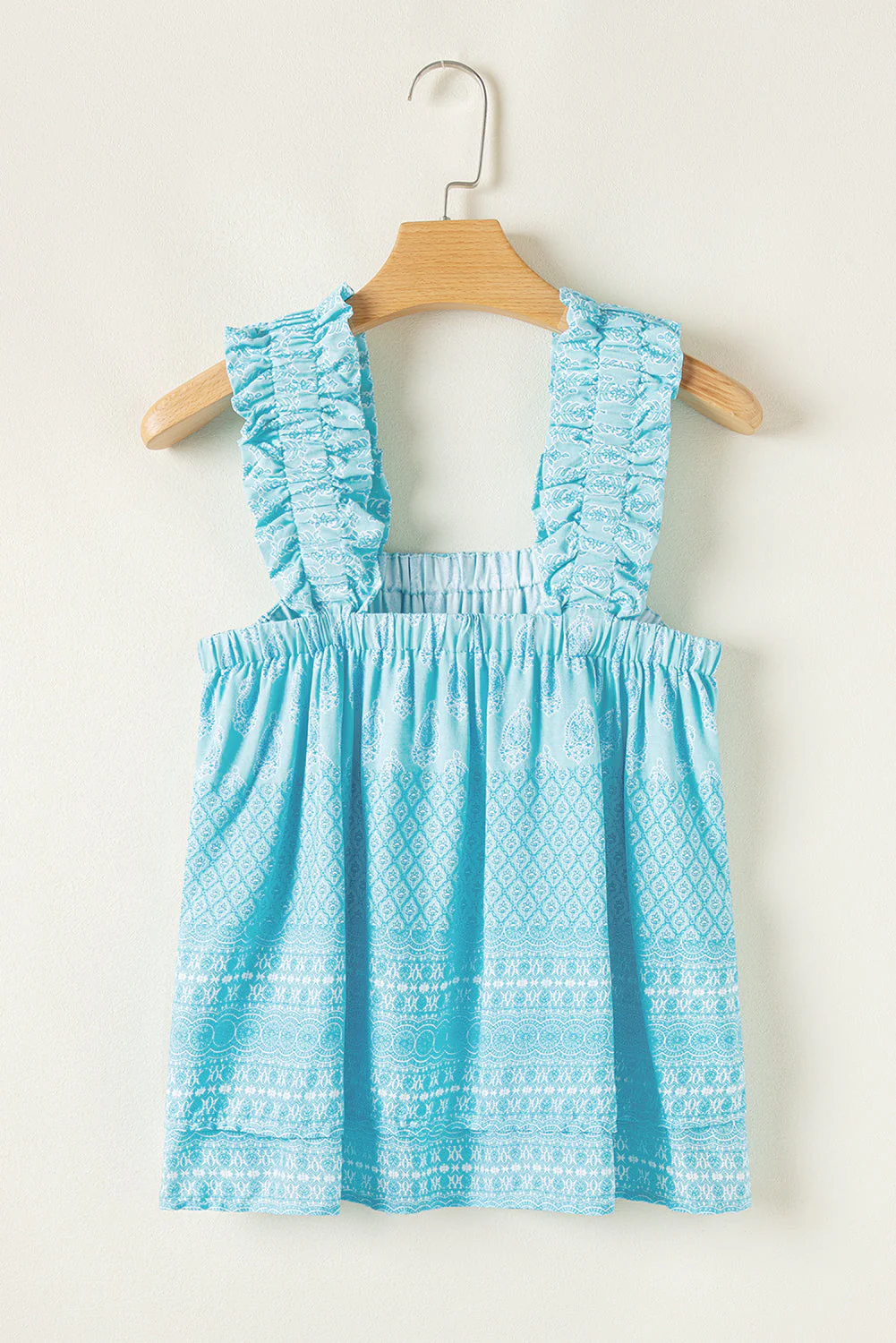 Tribal Pattern Print Ruffled Wide Straps Loose Tank Top