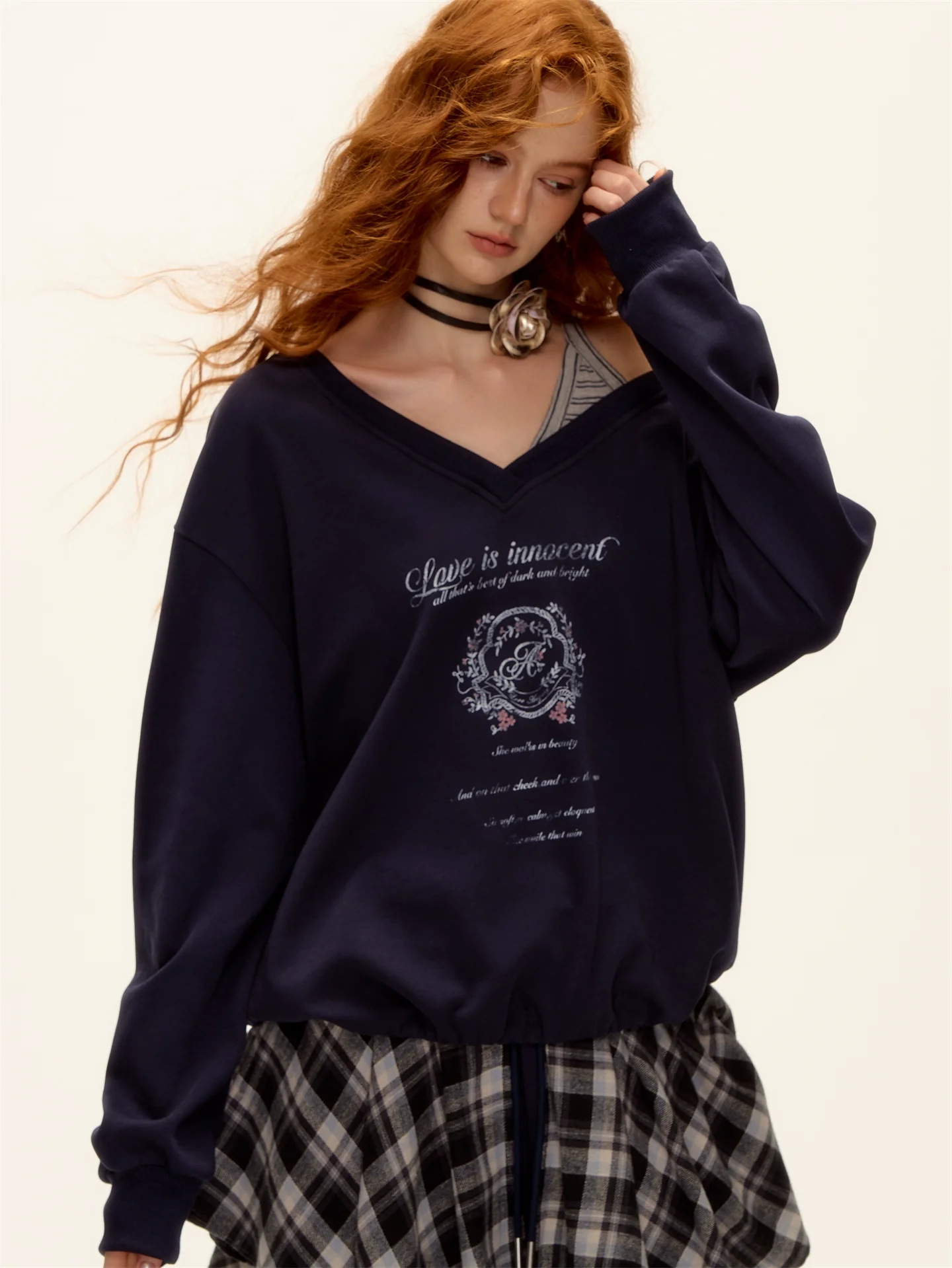 Asymmetric Shoulder Striped Fleece Tracksuit Set