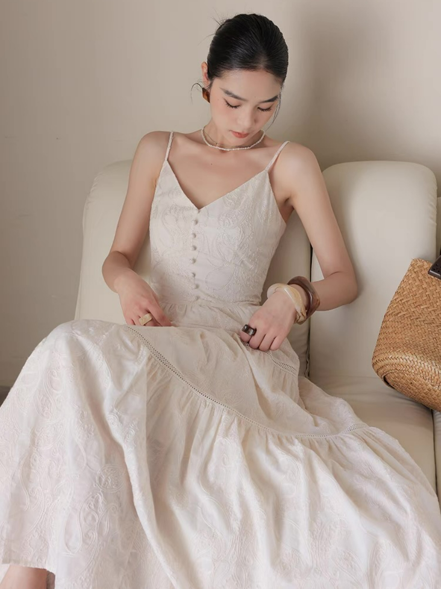 Xitalic Layered Graceful Embroided Flare Cami Dress