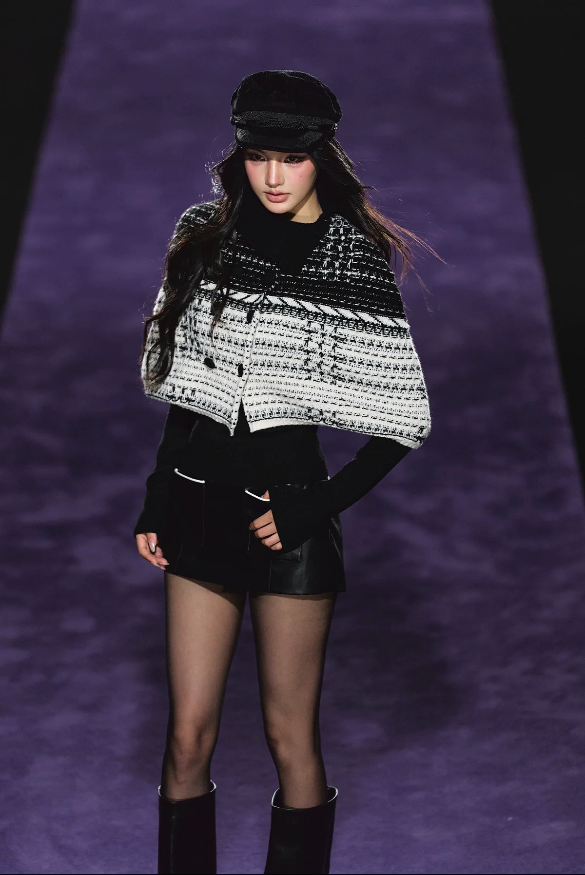 Tweed-Inspired Knit Cape & Crewneck Set