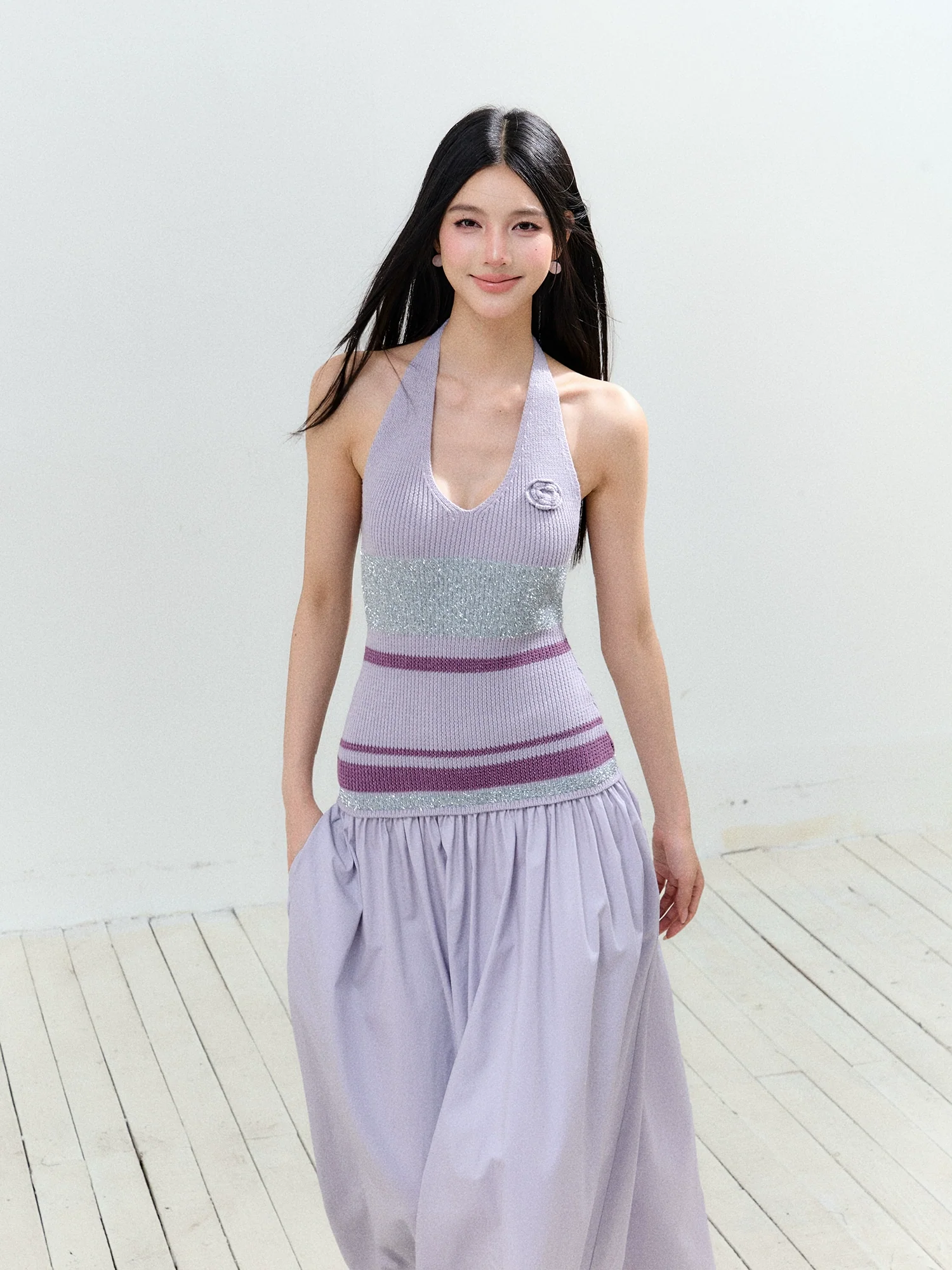 V-Neck Halter Backless Dress