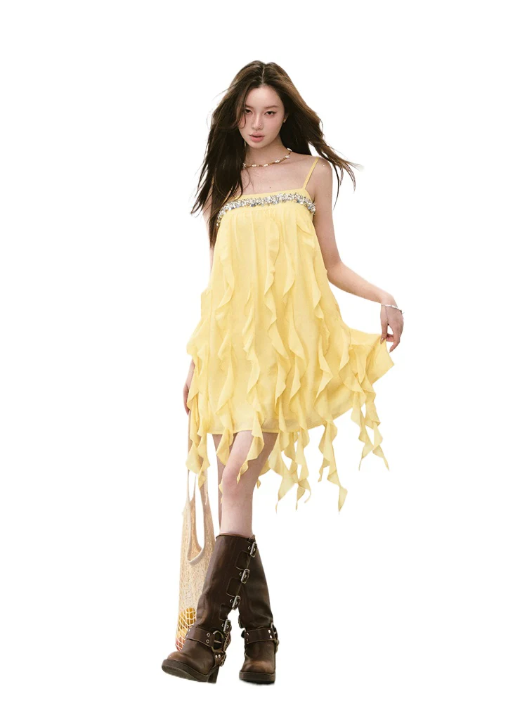 Beaded Flowing A-line Acetate Dress