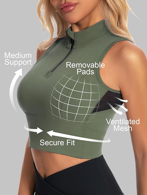 Half-Zip Stand-up Collar Crop Tank