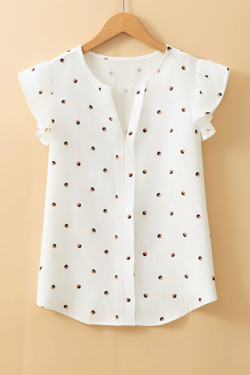 Polka Dot Print Ruffled Shoulder V Neck Tank Top