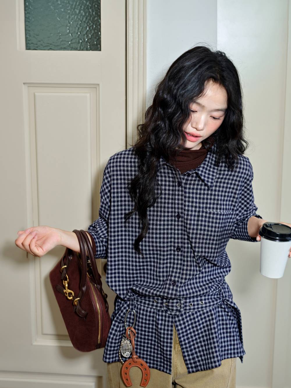 Plaid Belted Blouse