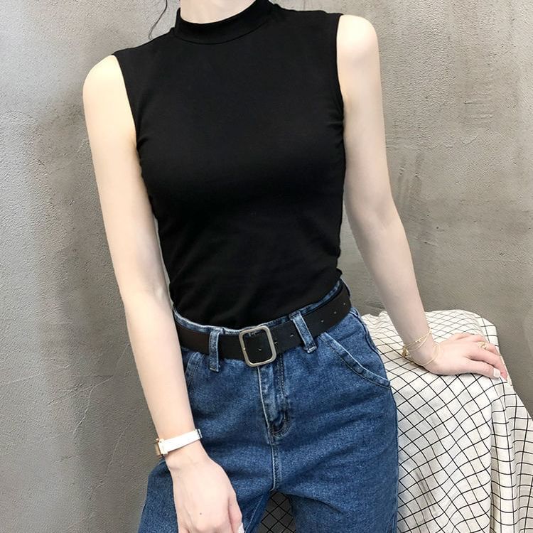Plain Mock Neck Top Tank