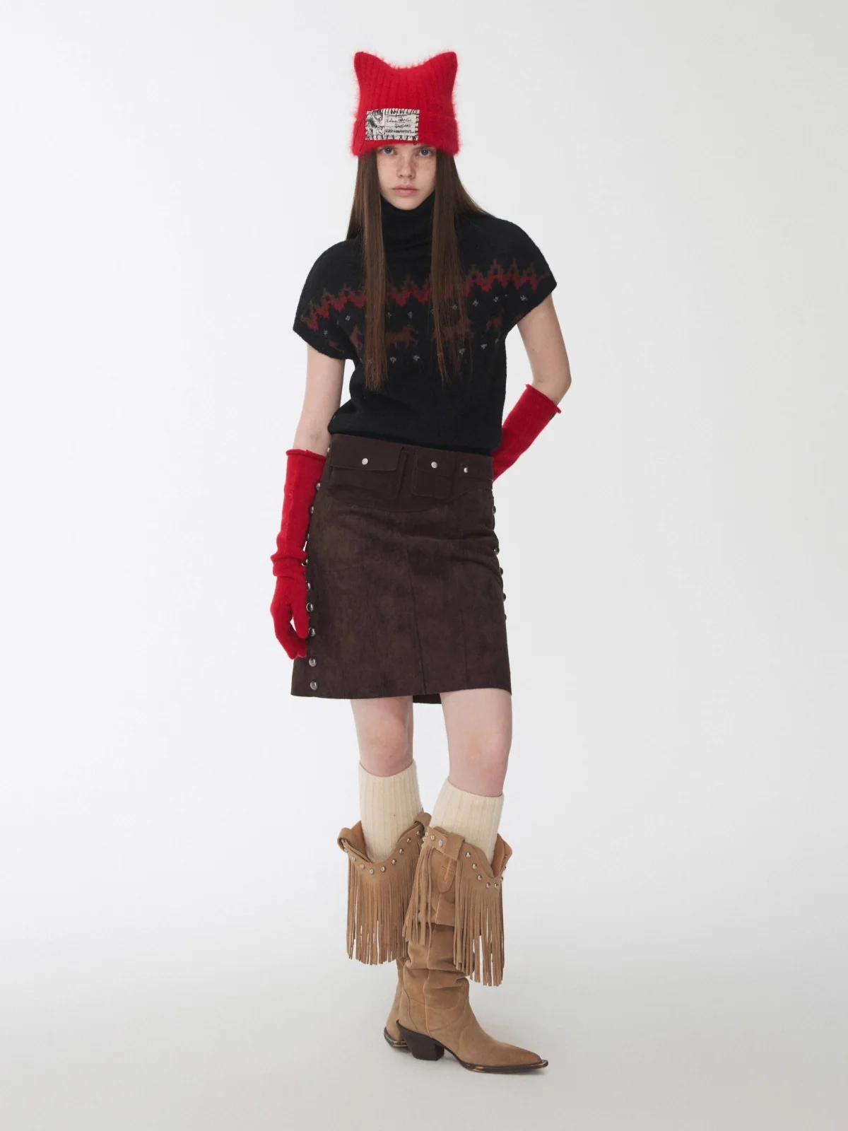 Fair Isle Pony Jacquard Turtleneck Knit Sweater