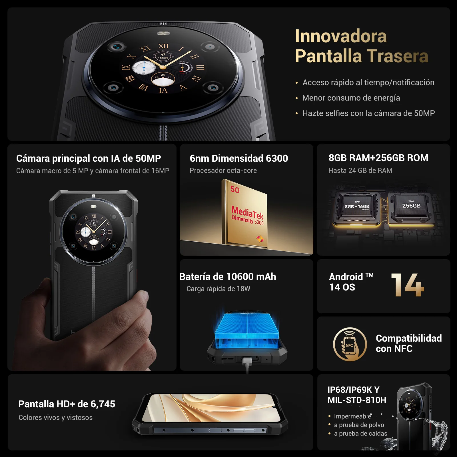 Fossibot F109 Dual Sim 256 Gb Negro 8 Gb Ram 5g