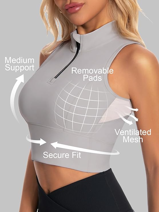 Half-Zip Stand-up Collar Crop Tank
