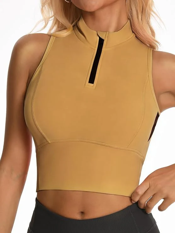 Half-Zip Stand-up Collar Crop Tank