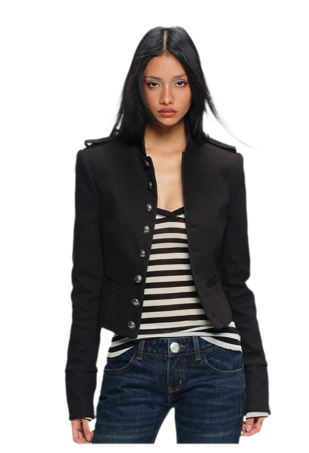 Coated Napoleon Fitted Cropped Jacket
