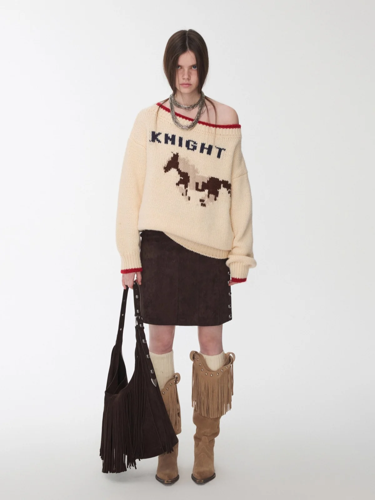 Fair Isle Icelandic Off-Shoulder Chunky Knit Sweater