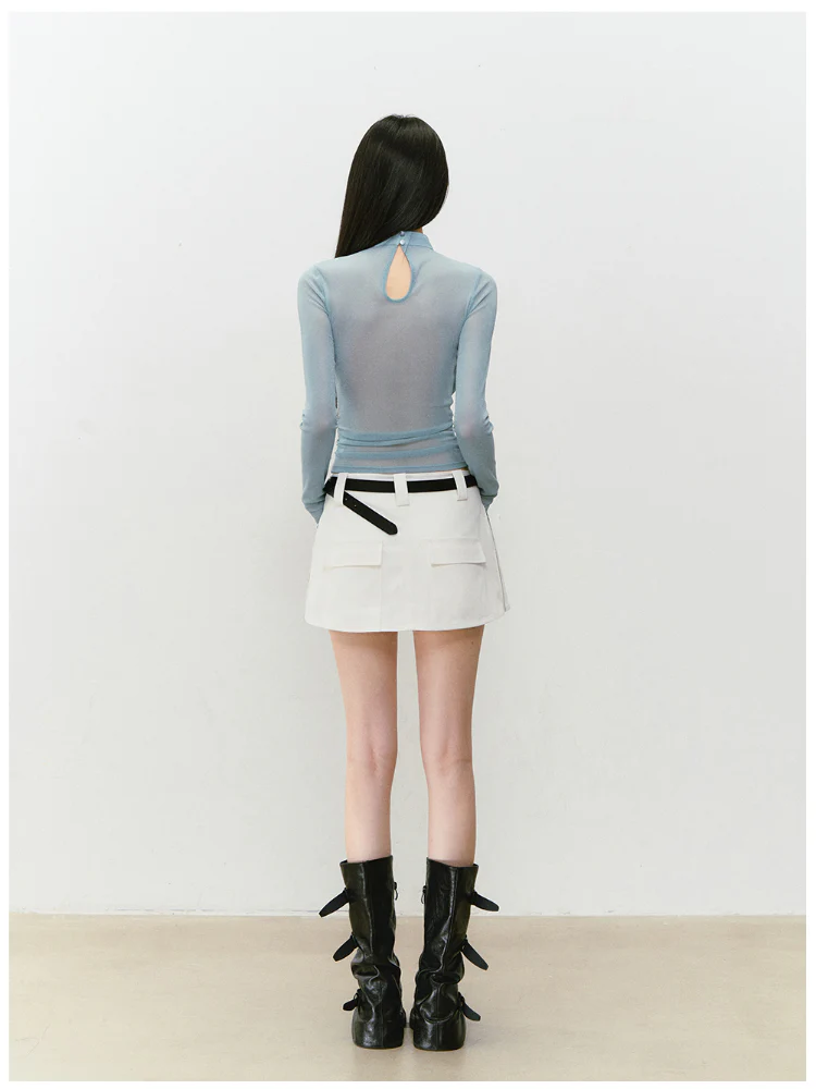 Chain Halter Draped Neck Fitted T-shirt
