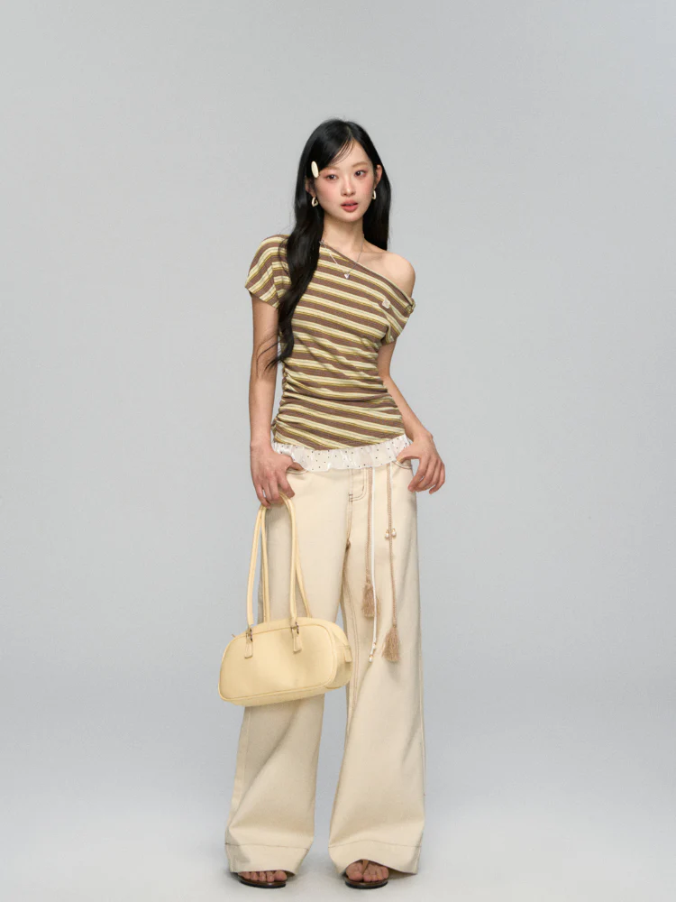 High-Waist Loose Straight - Leg Rope Jeans