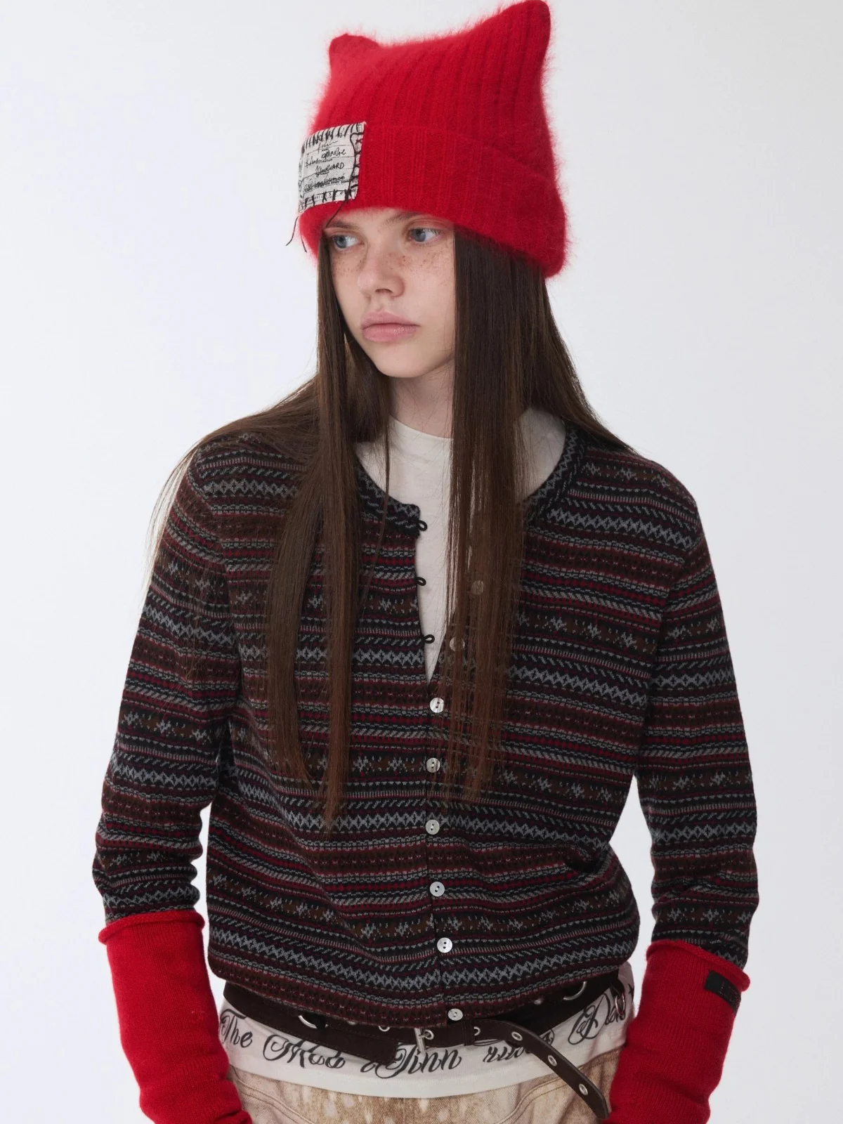 Fair Isle Pony Jacquard Drawstring Knit Cardigan