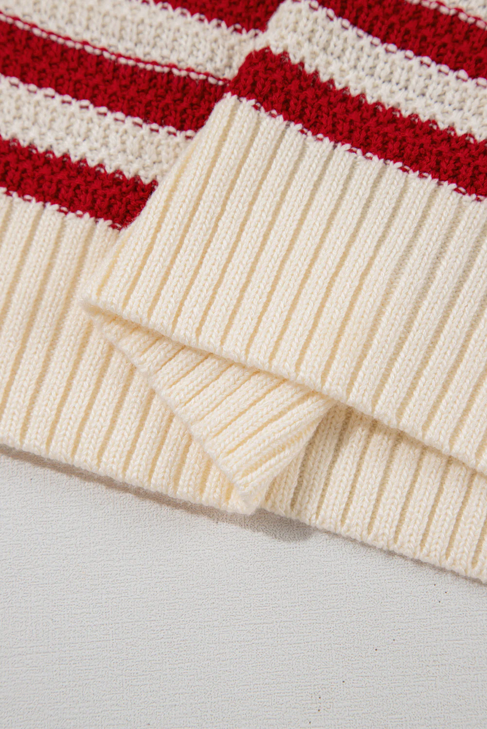 Red Stripe Textured Knit Ribbed Hem Sweater Tank Top