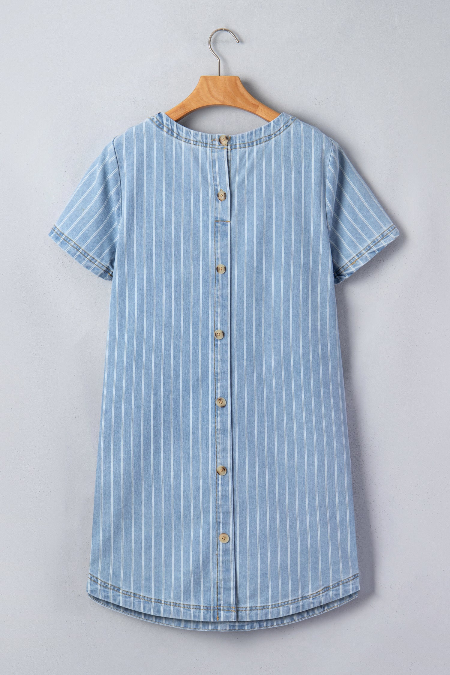 Sky Blue Stripe Buttoned Back T-Shirt Denim Mini Dress