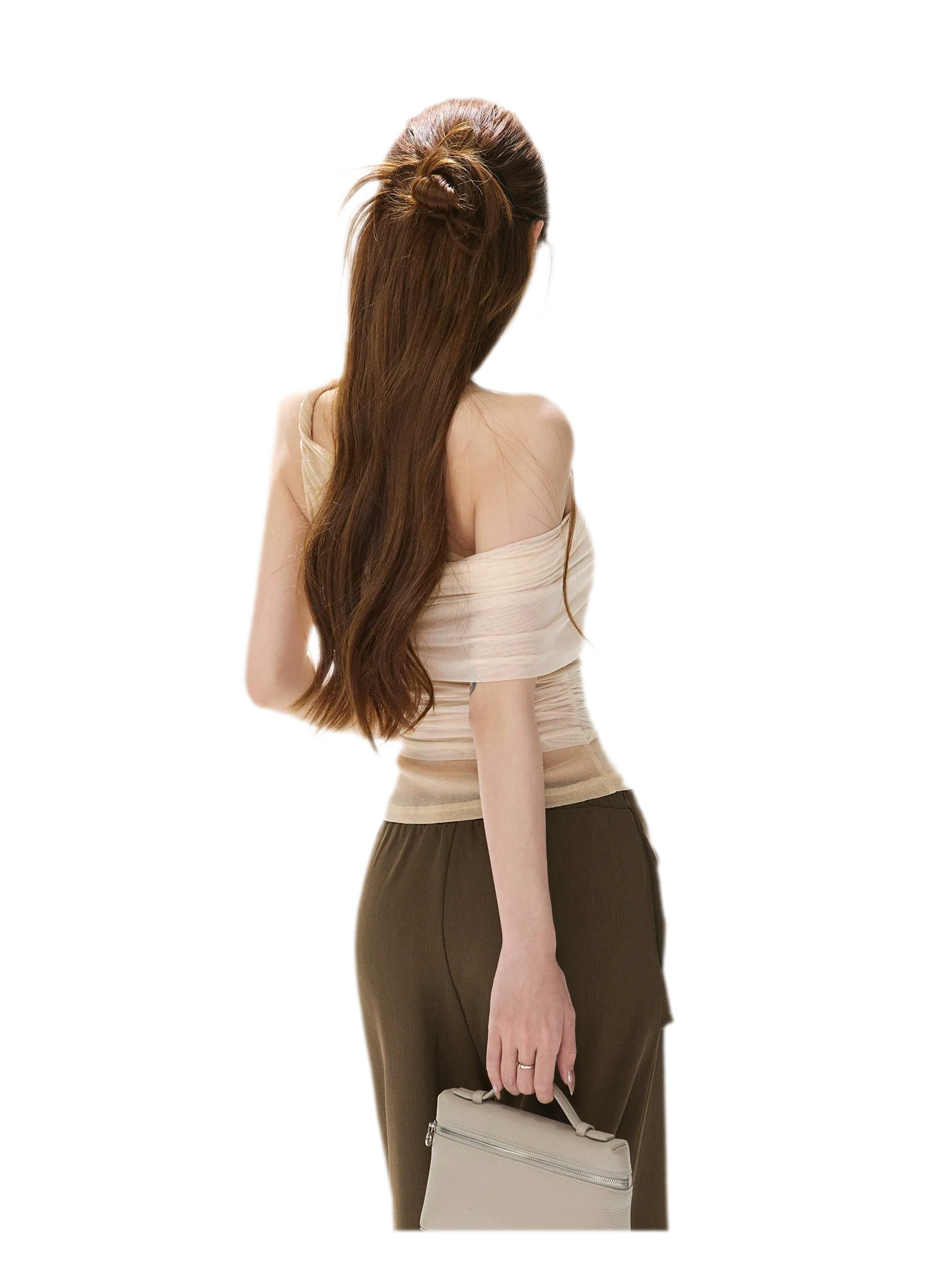 Beaded Ruched Mesh Top