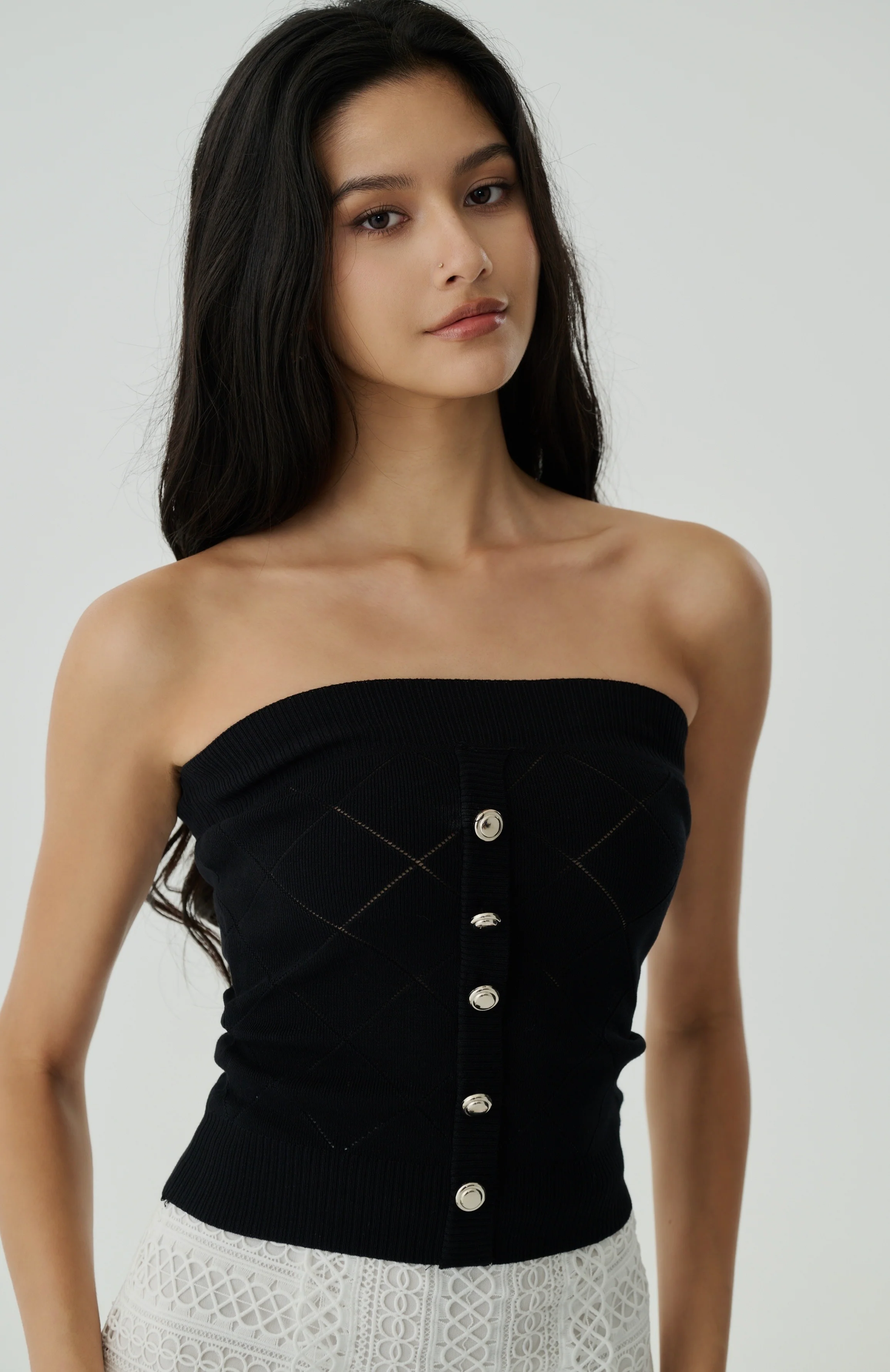 Diamond cooling knit top in black
