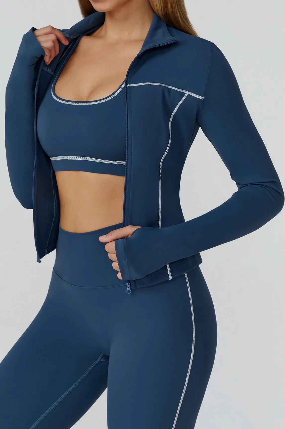Contrast Color Slim Yoga Jacket