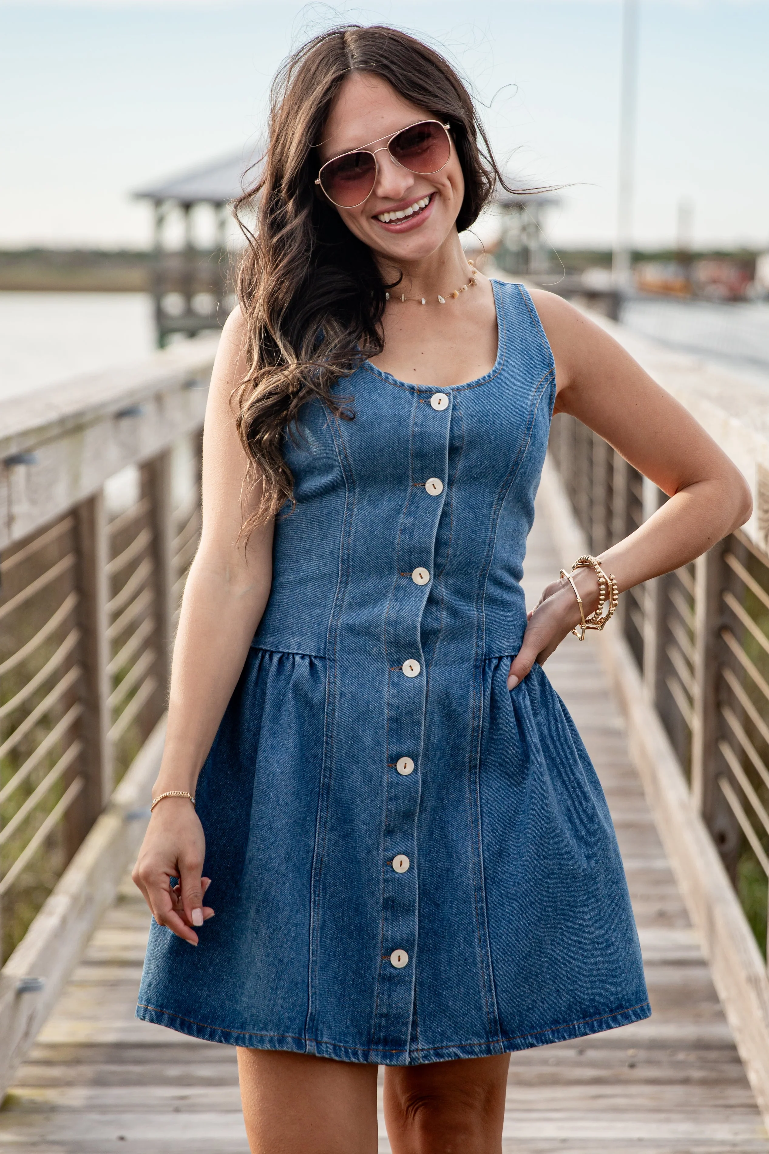 Denim Button Front Mini Dress