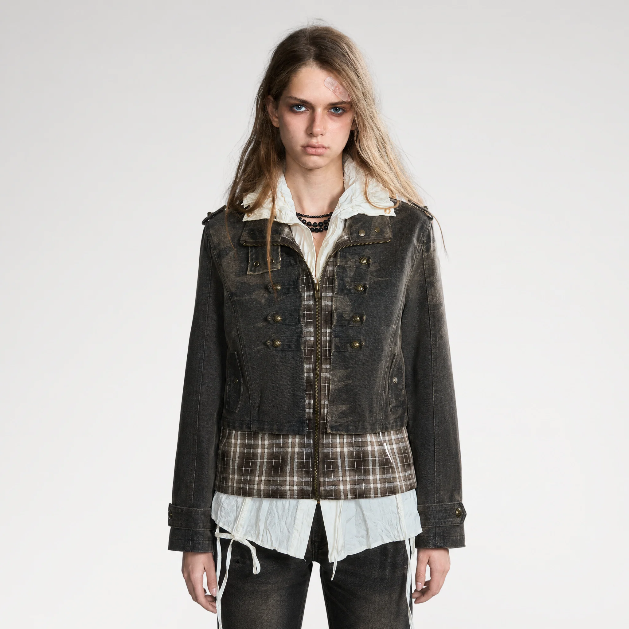 Washed Patchwork Zip Jacket