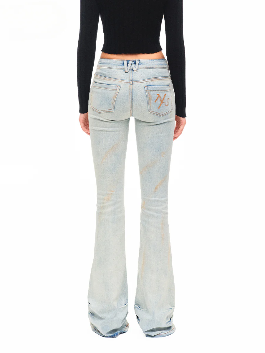 Washed Low-waist High-stretch Micro-flare Jeans