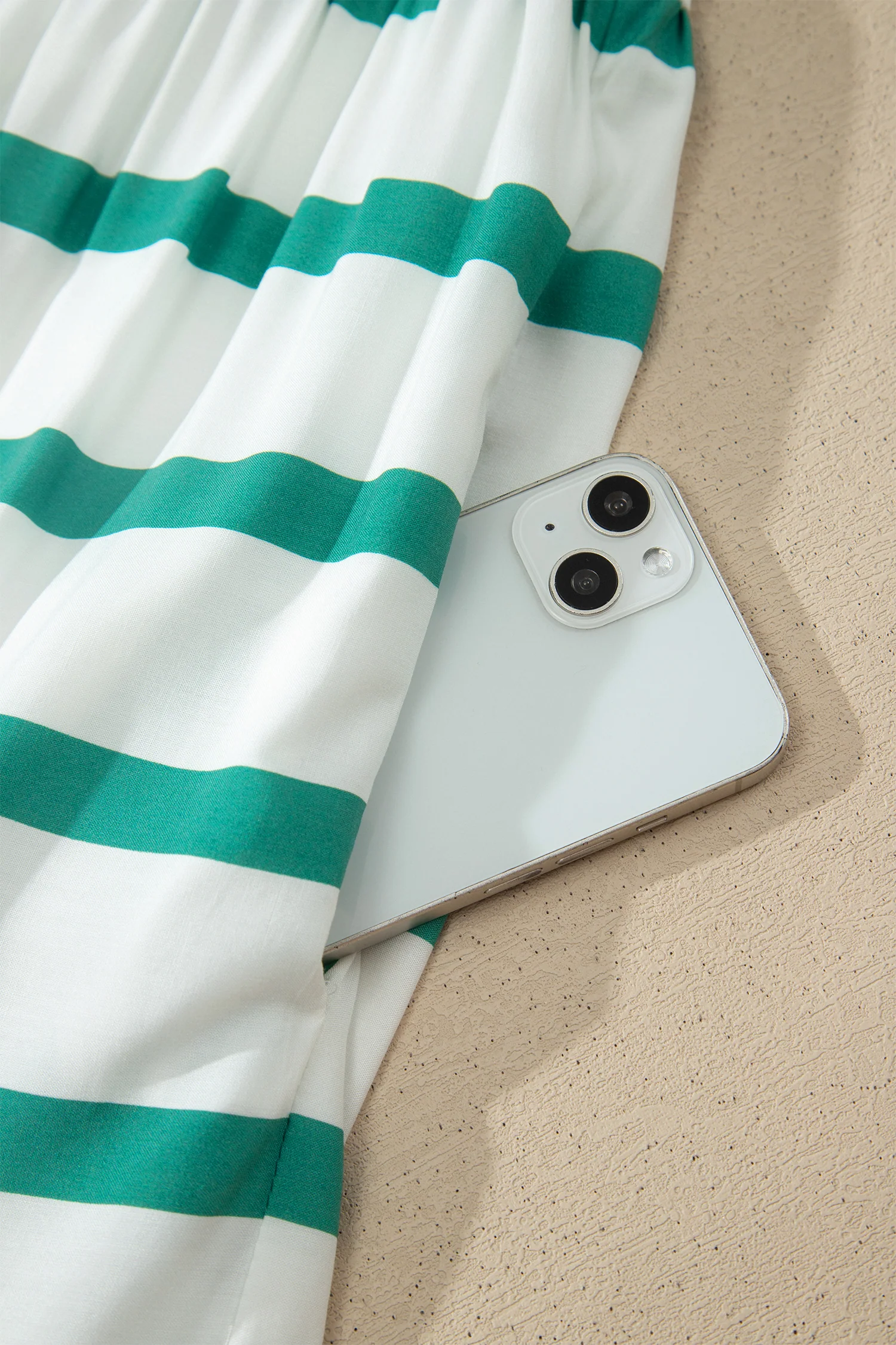 Green Stripe Half Sleeve Vacation Maxi Dress