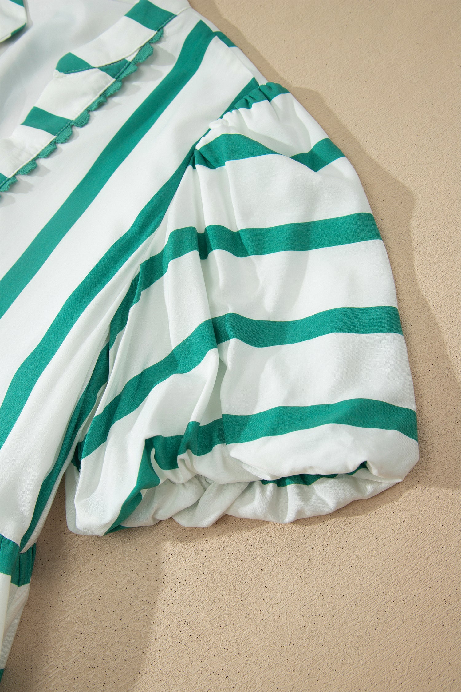 Green Stripe Half Sleeve Vacation Maxi Dress