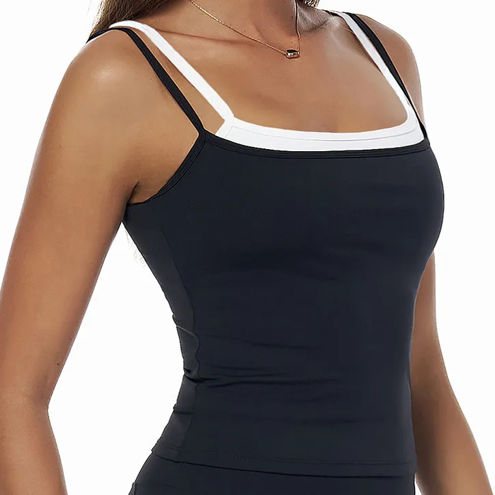 Fake Two-Piece Square Neck Yoga Tank Top