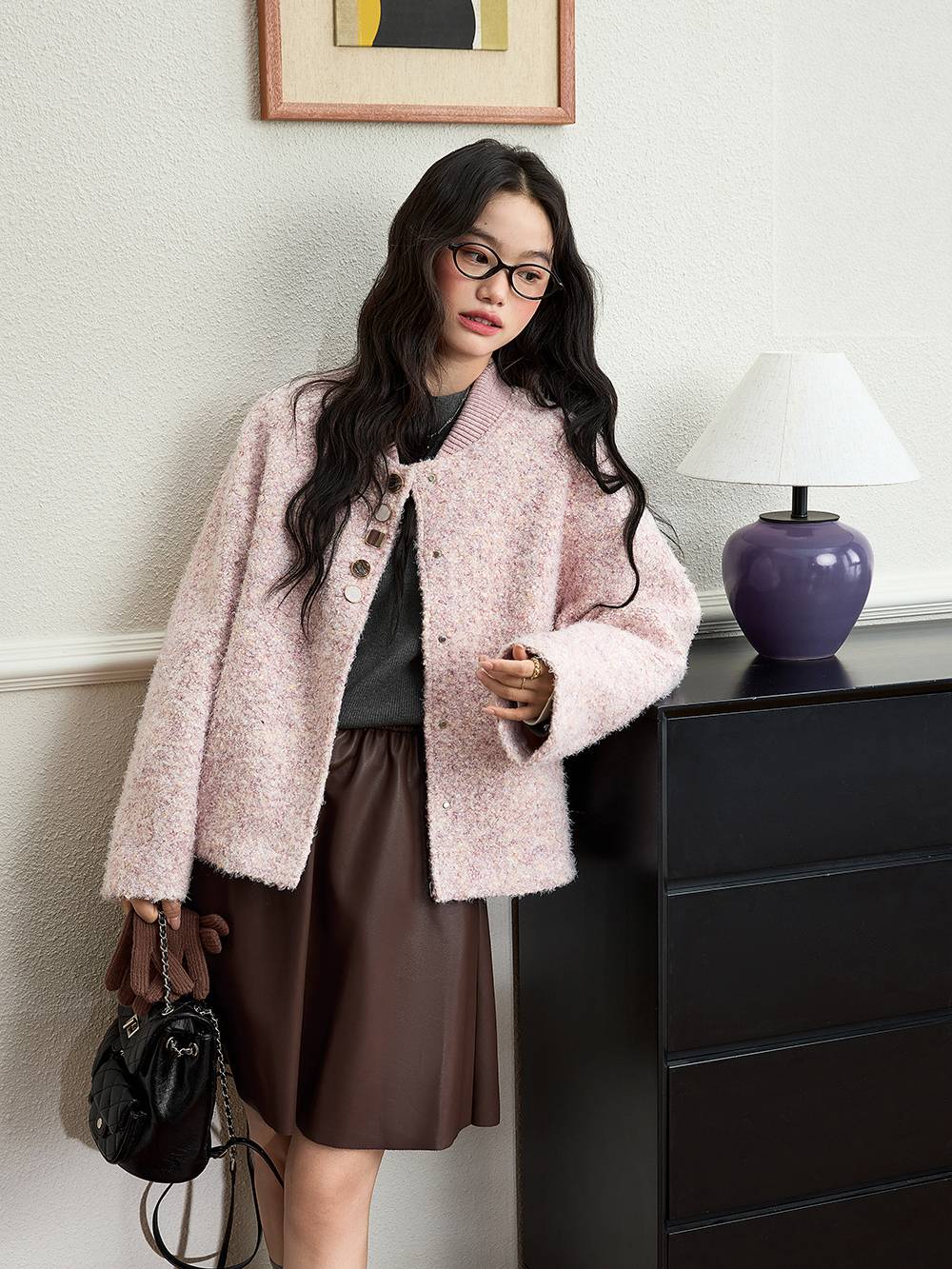 Pink Tweed Textured Jacket