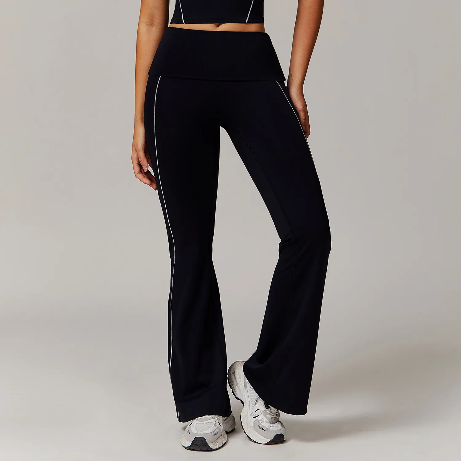 Folded Waist Sports Flared Leggings