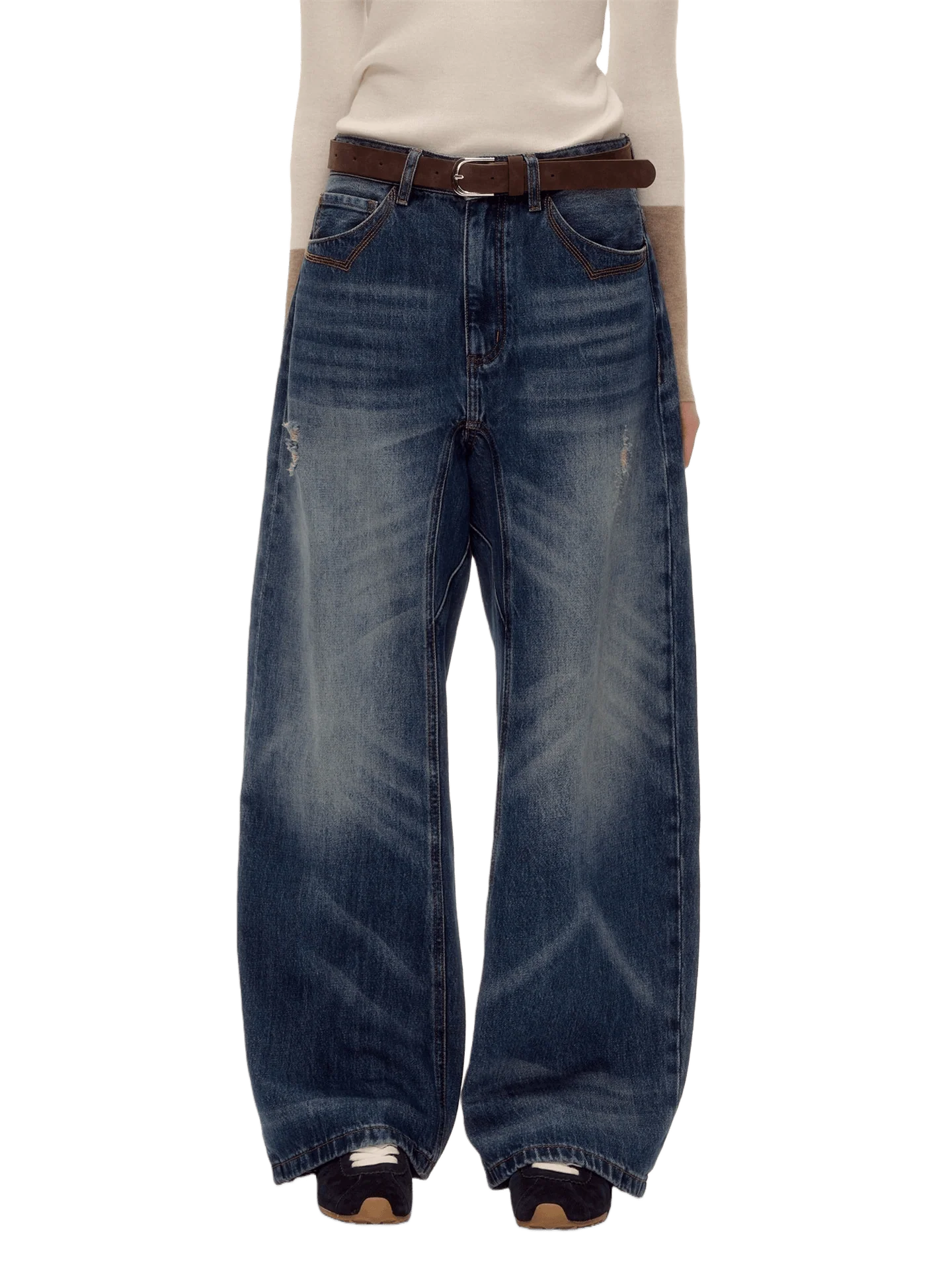 Vintage Washed Distressed Wide-Leg Jeans