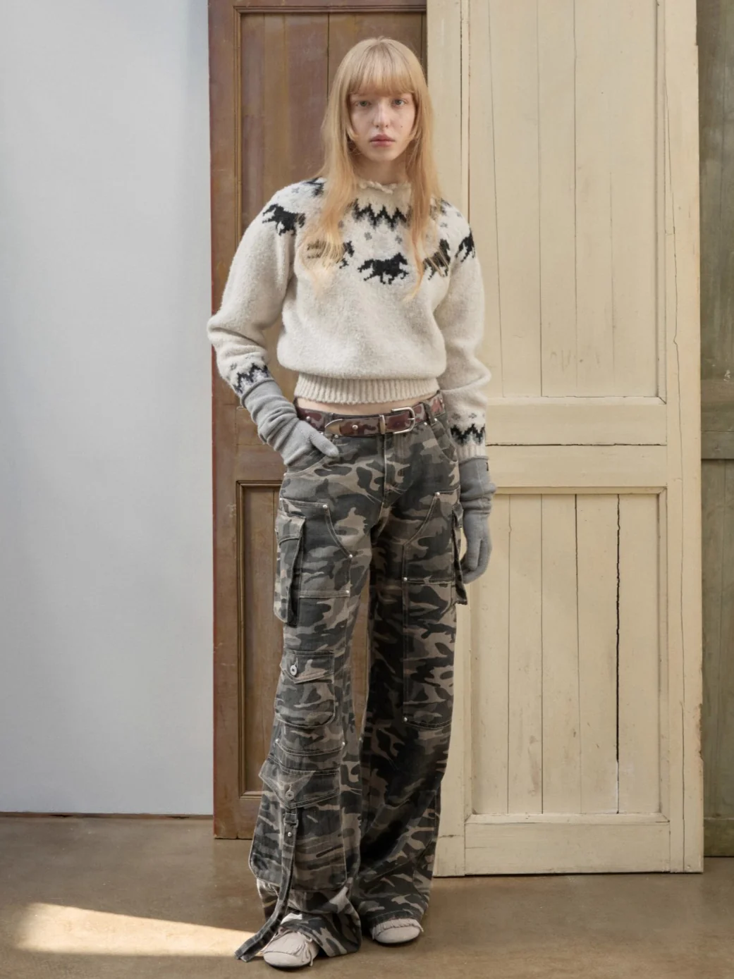 Fair Isle Pony Jacquard Chunky Knit Sweater