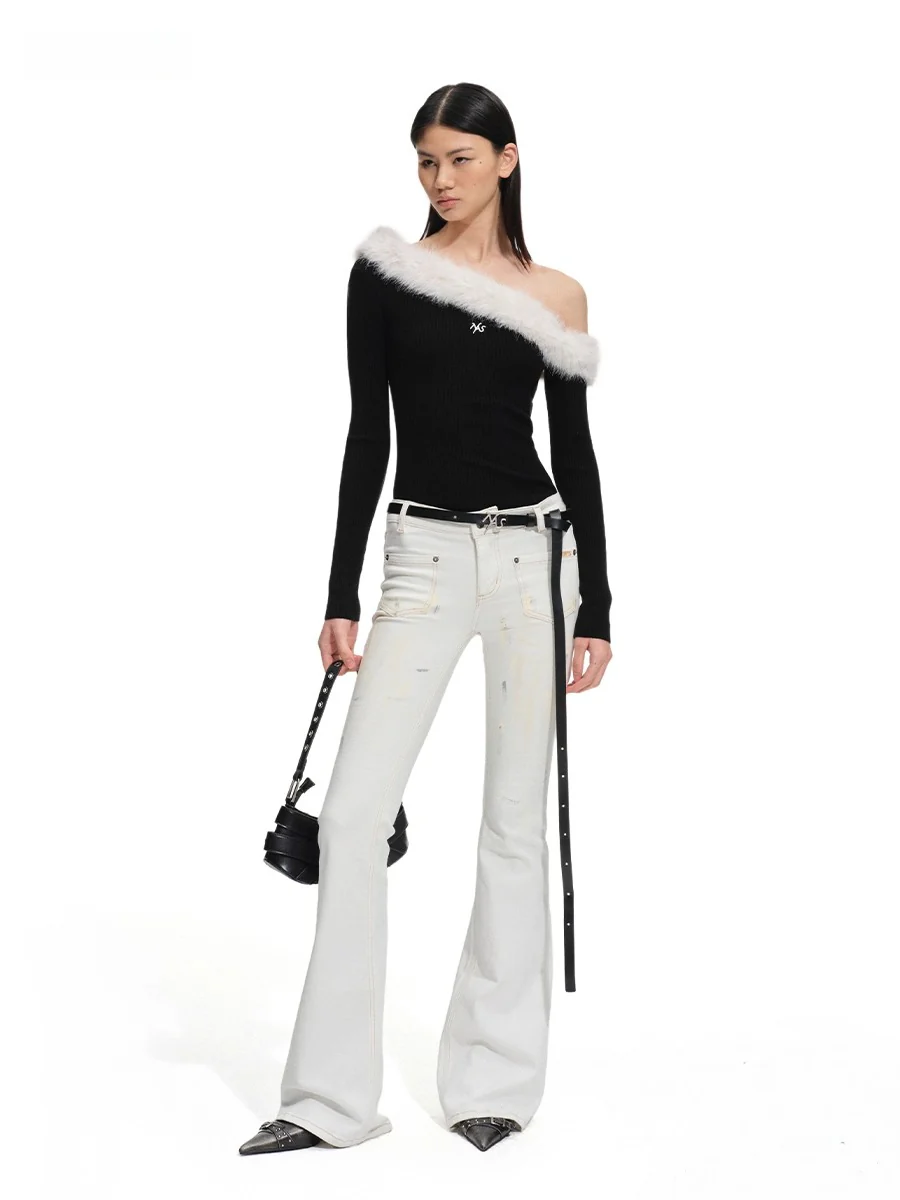 Sculpted Off-Shoulder Wool Blend Crewneck