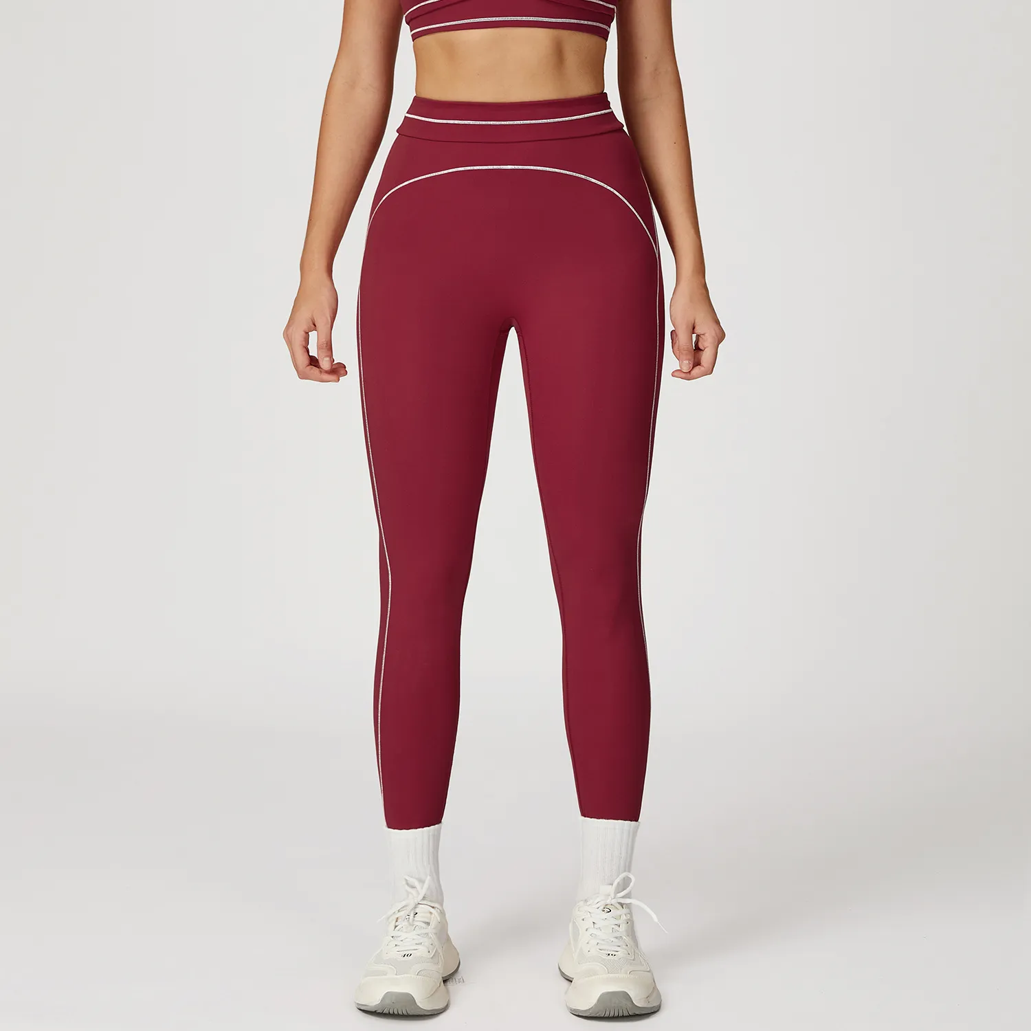Contrast Color Sanded Folded High Waist Leggings
