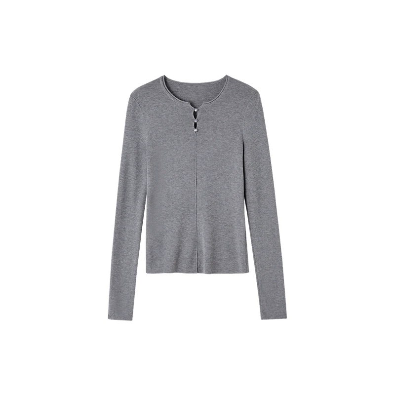 Striped Button-Up Knit Crewneck