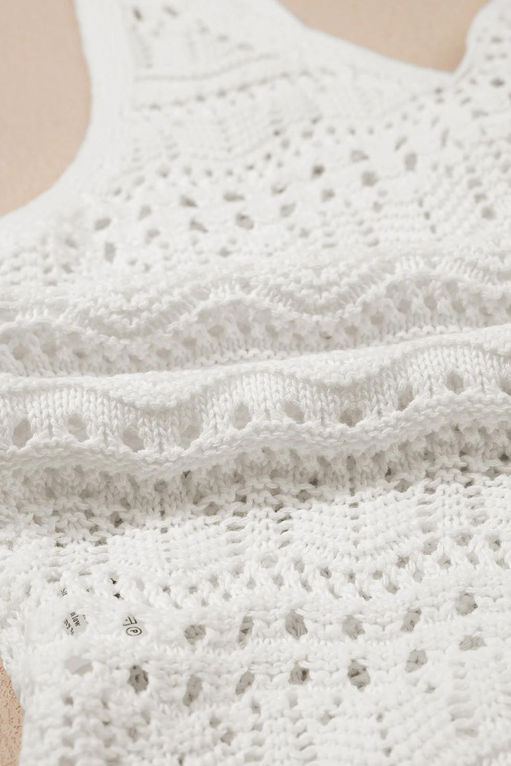 Beige Trendy Hollowed Knit V Neck Drawstring Sweater Vest
