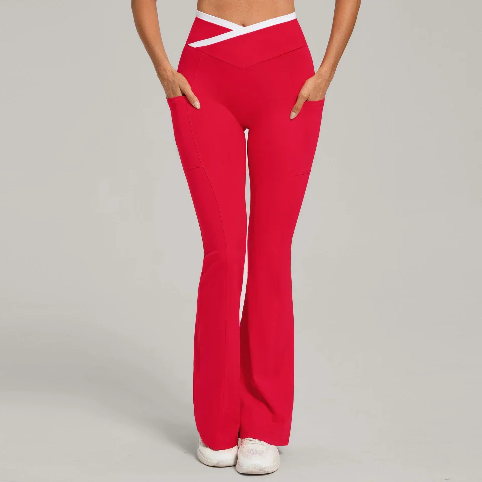 Color Block Cross Waist Yoga Flared Pants