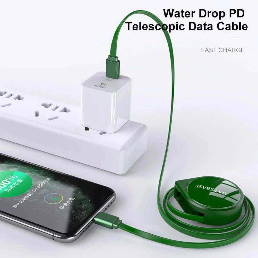 PD Fast Charging USB-C & Lightning Cable (Retractable)