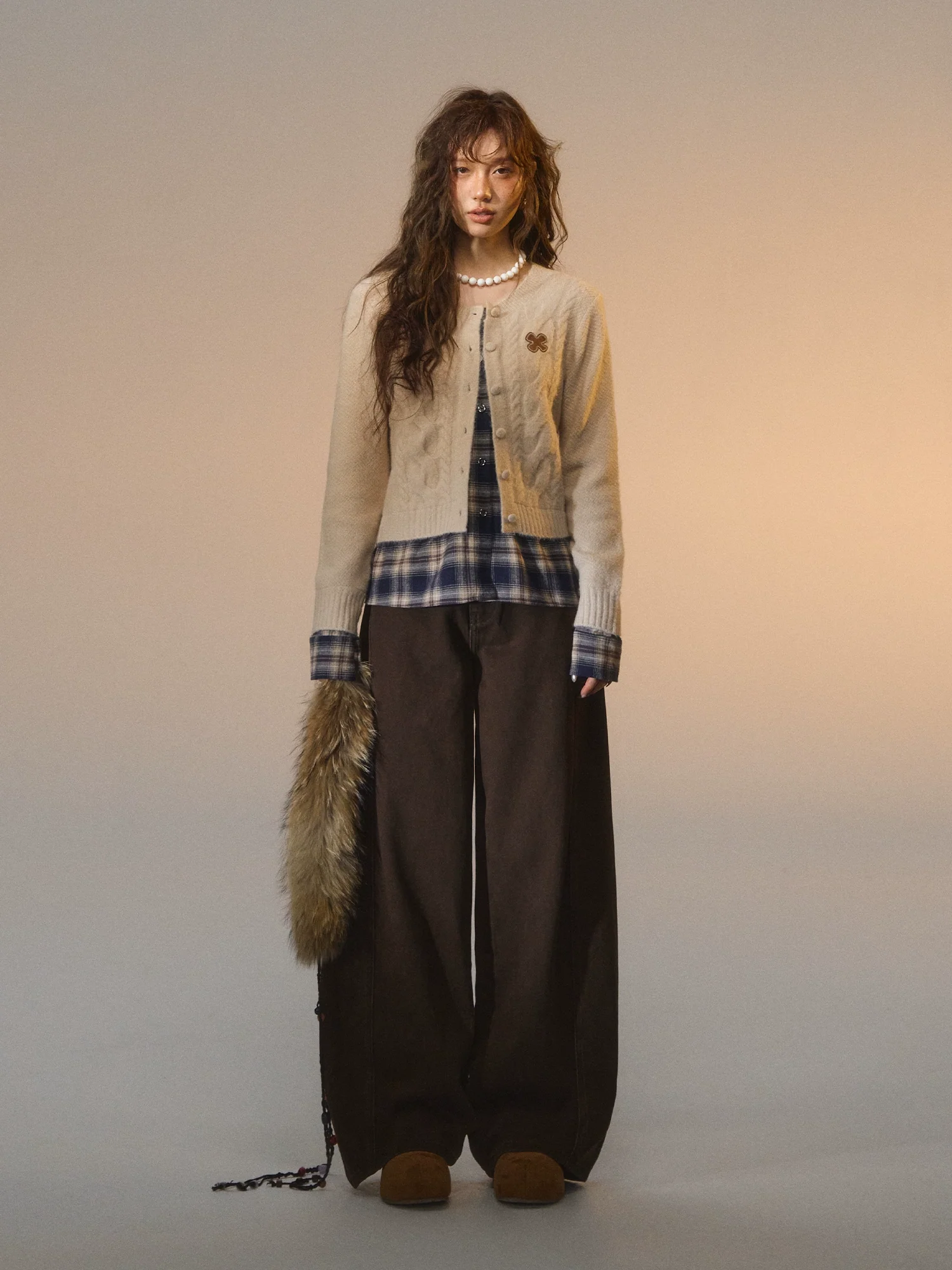 3D Seam Wide-Leg Crescent Denim Pants