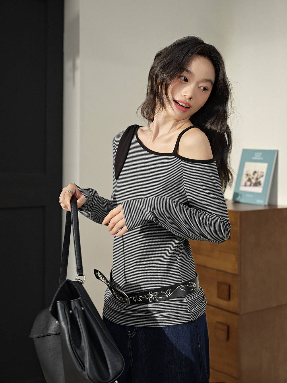 Striped One-shoulder Top