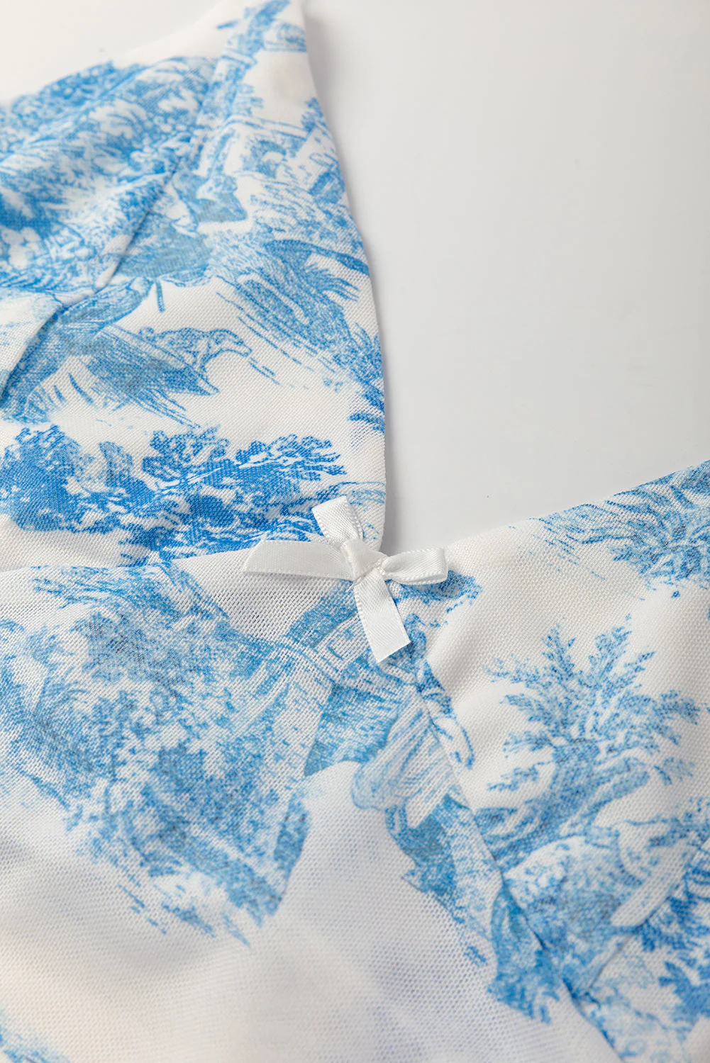 Random Printed Mesh Bow Detail Halterneck Tank Top