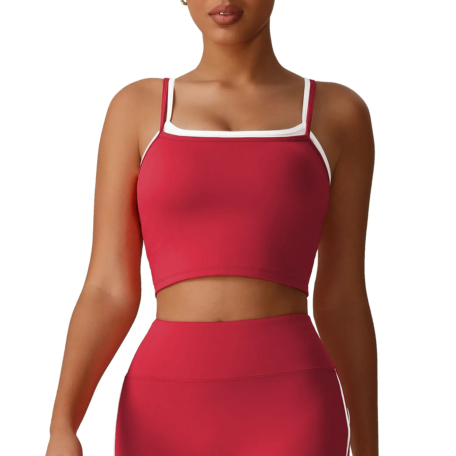 Fake Two-Piece Square Neck Yoga Tank Top