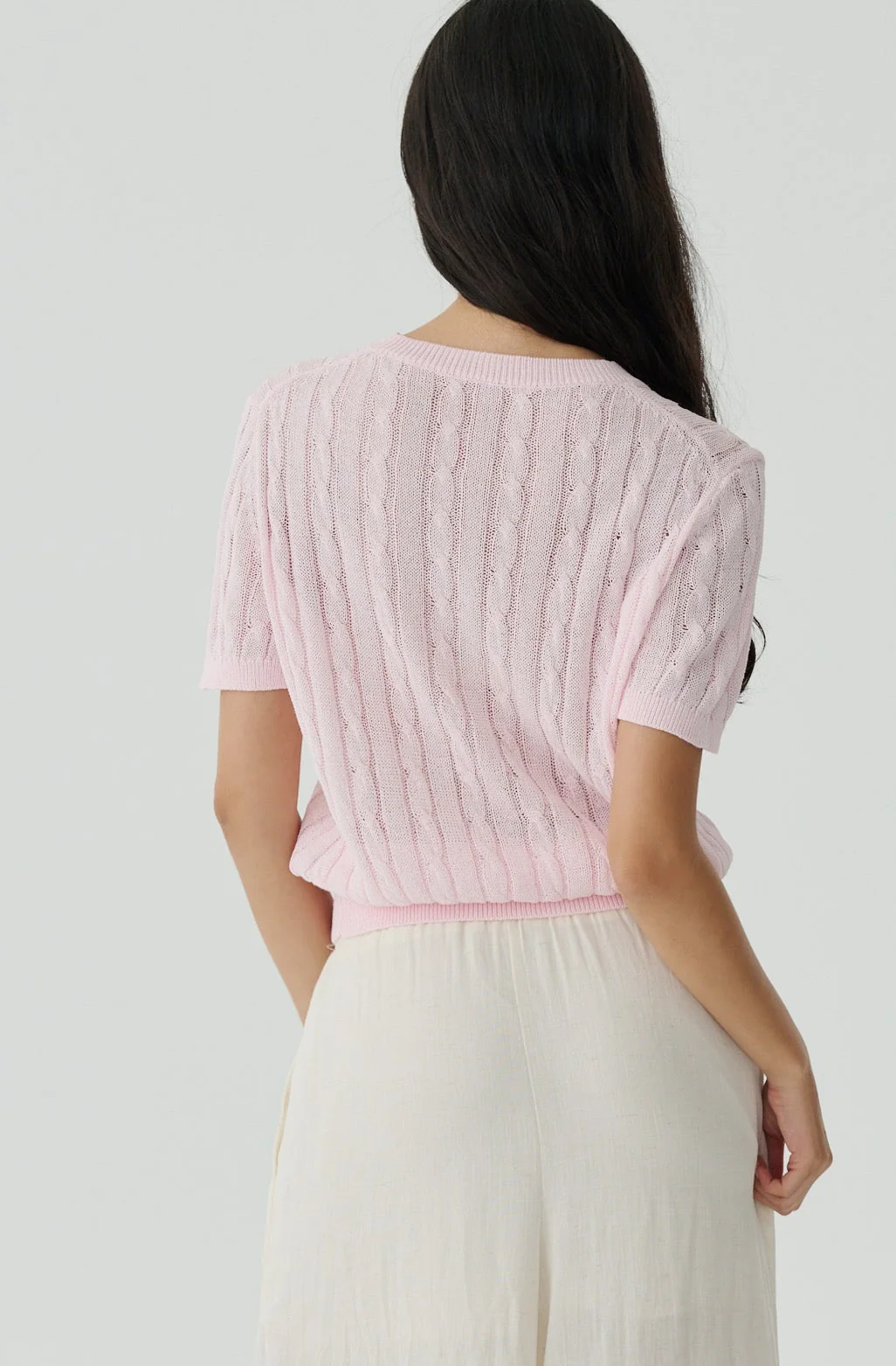 New life cooling knit cable sweater in pink